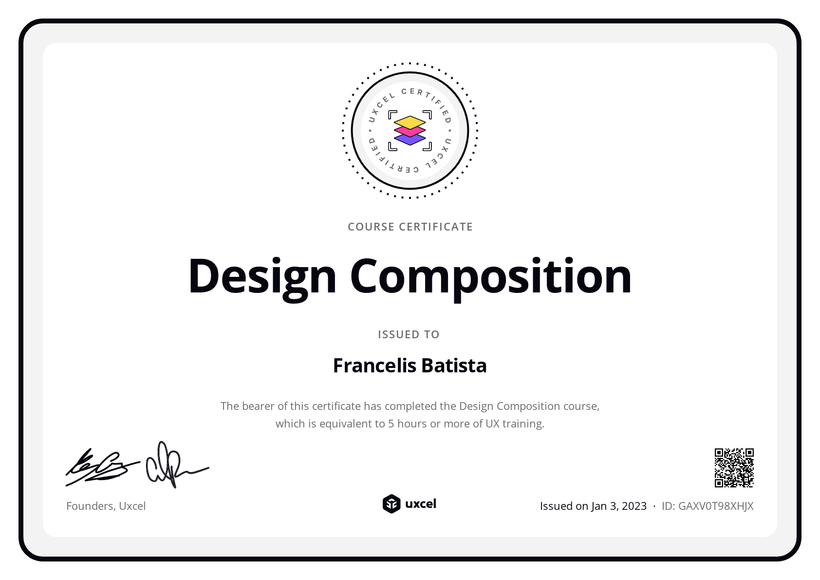 Francelis Batista's certificate